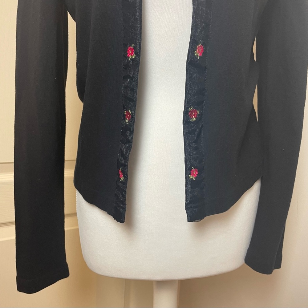 dorothy perkins Size 14 floral cardigan black long sleeves vintage y2k Red Trim - Picture 3 of 15